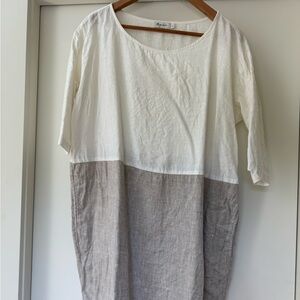 Magic Linen Taupe and White Color Block Dress. 100% linen. Size M.
